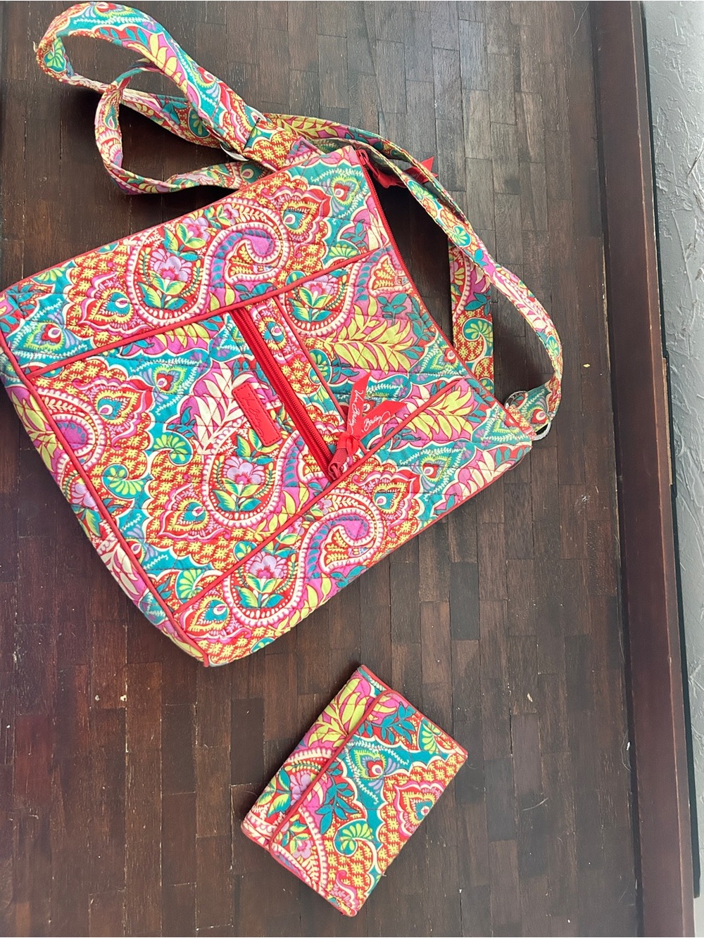 Vera Bradley Red/Pink Crossbody **AND** Wallet Paisley Design